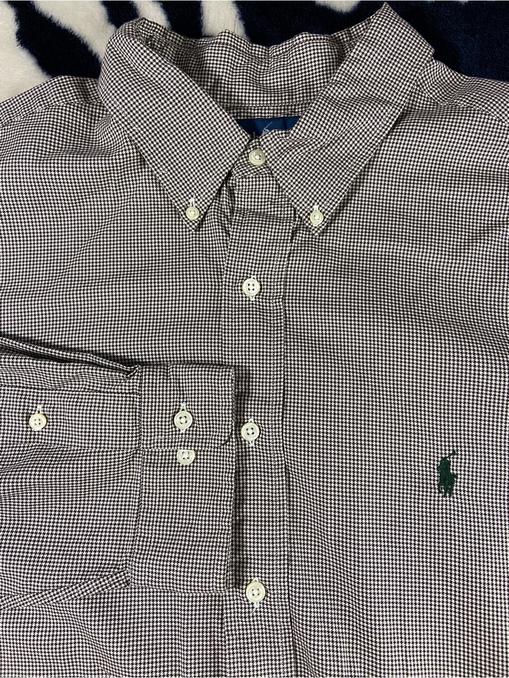 Ralph Lauren Tiny Houndstooth Button-Down Shirt Long Sleeve Black White